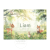 De voorkant van het kaartje van Liam met dieren uit het bos