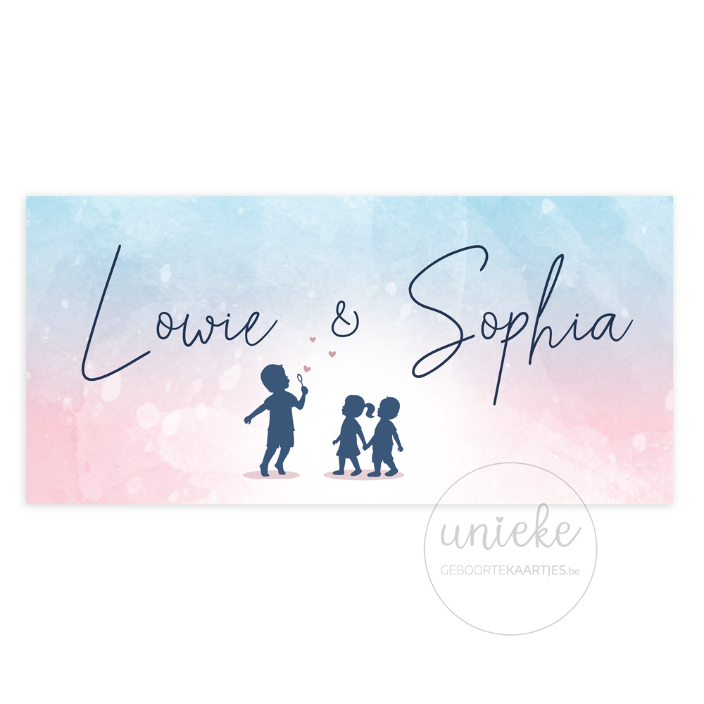 geboortekaartje-lowie-sophia-tweeling-voorkant De voorkant van het geboortekaartje van tweeling Lowie en Sophia