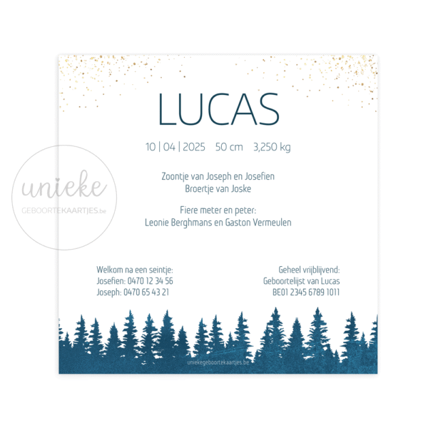 De achterkant van het geboortekaartje van Lucas