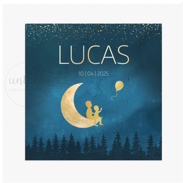 De voorkant van het geboortekaartje van Lucas