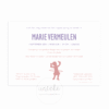 De achterkant van het geboortekaartje van Marie