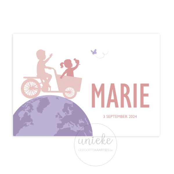 De voorkant van het geboortekaartje van Marie