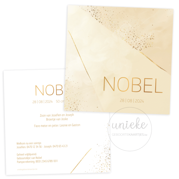 Het geboortekaartje van Nobel in het beige