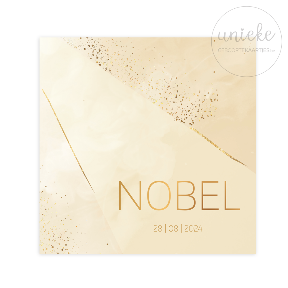 geboortekaartje-nobel-beige-voorkant Voorkant van het geboortekaartje van Nobel