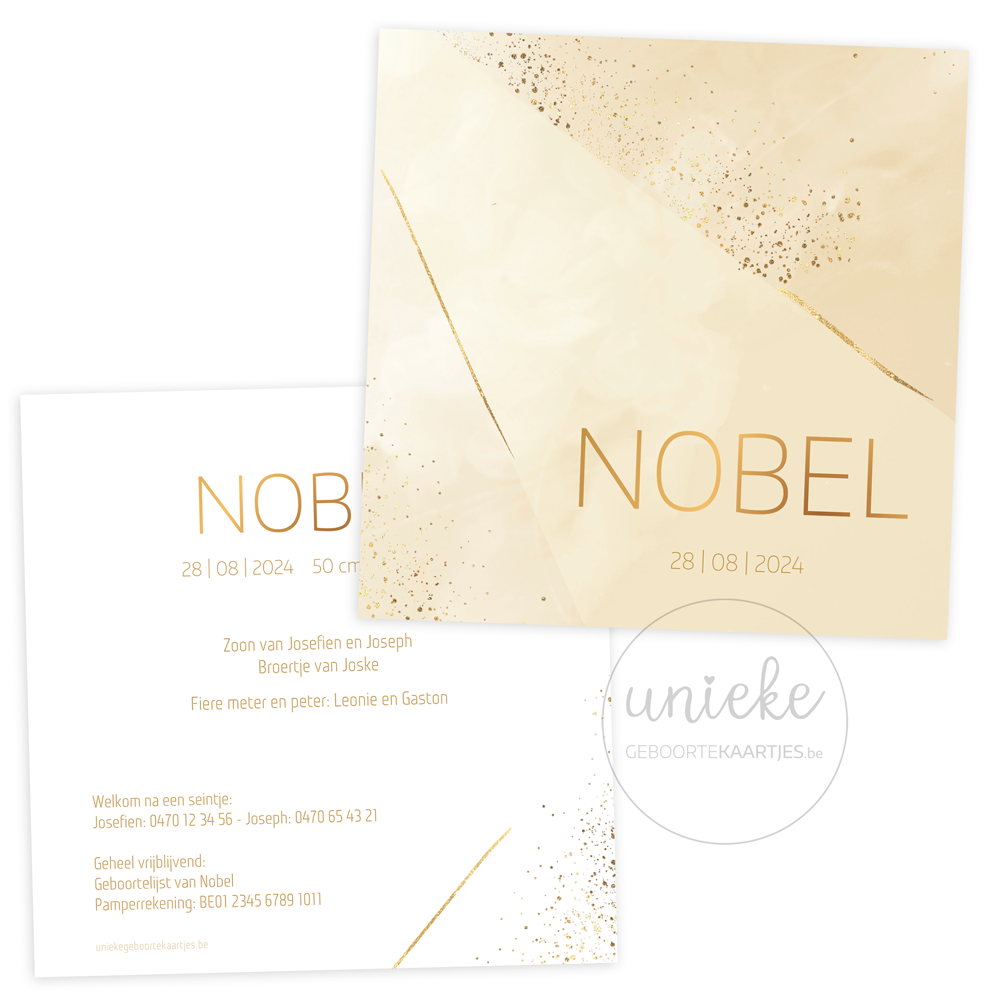 geboortekaartje-nobel-beige Het geboortekaartje van Nobel in het beige