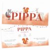 De voorkant en de achterkant van het geboortekaartje van Pippa