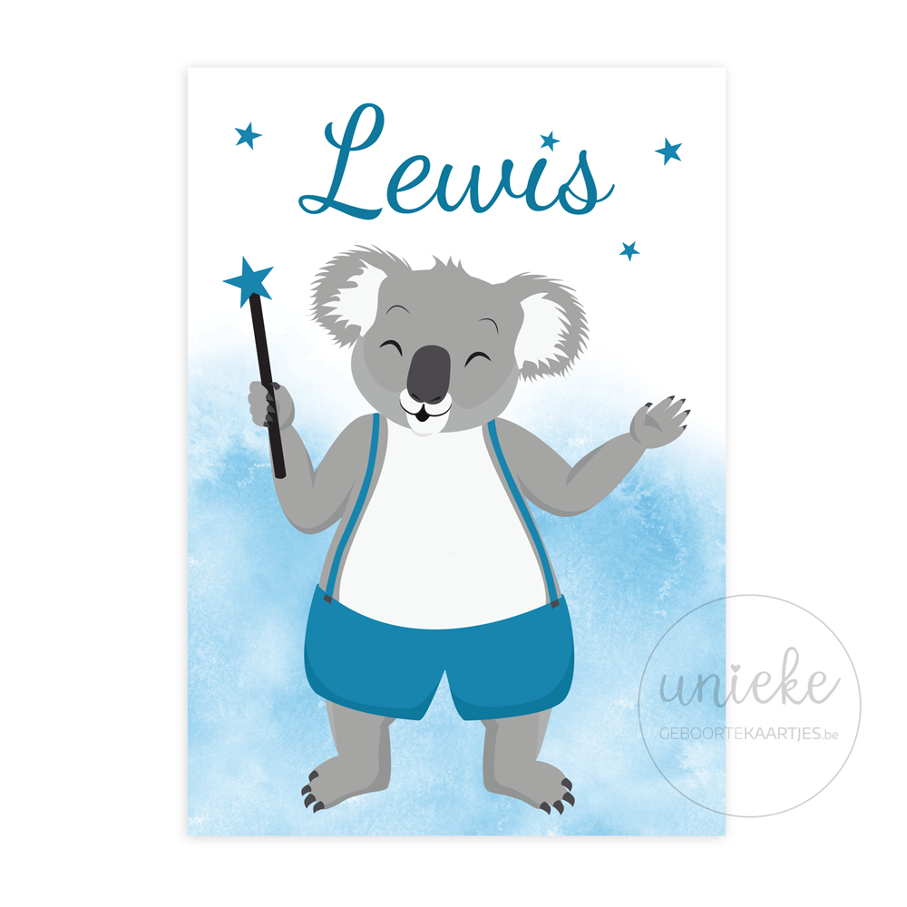 geboortekaartje-lewis-koala-voorkant De voorkant van het geboortekaartje van Lewis met een koala
