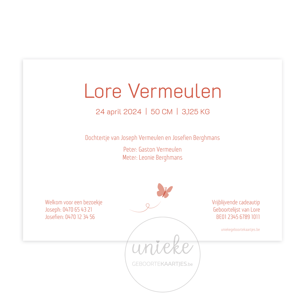 geboortekaartje-lore-fiets-achterkant Achterkant van het geboortekaartje van Lore met een fiets