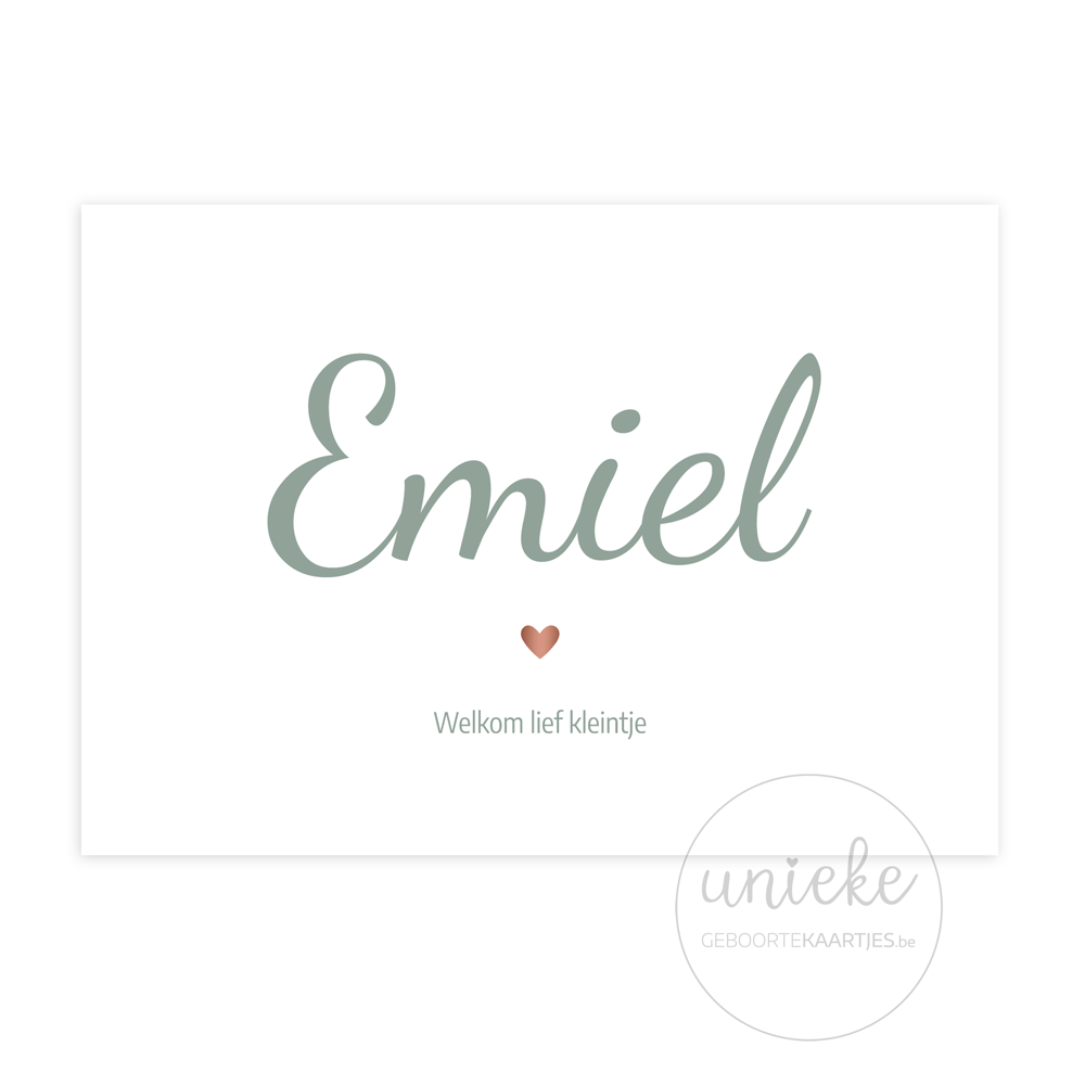 De voorkant van het kaartje van Emiel met hartje