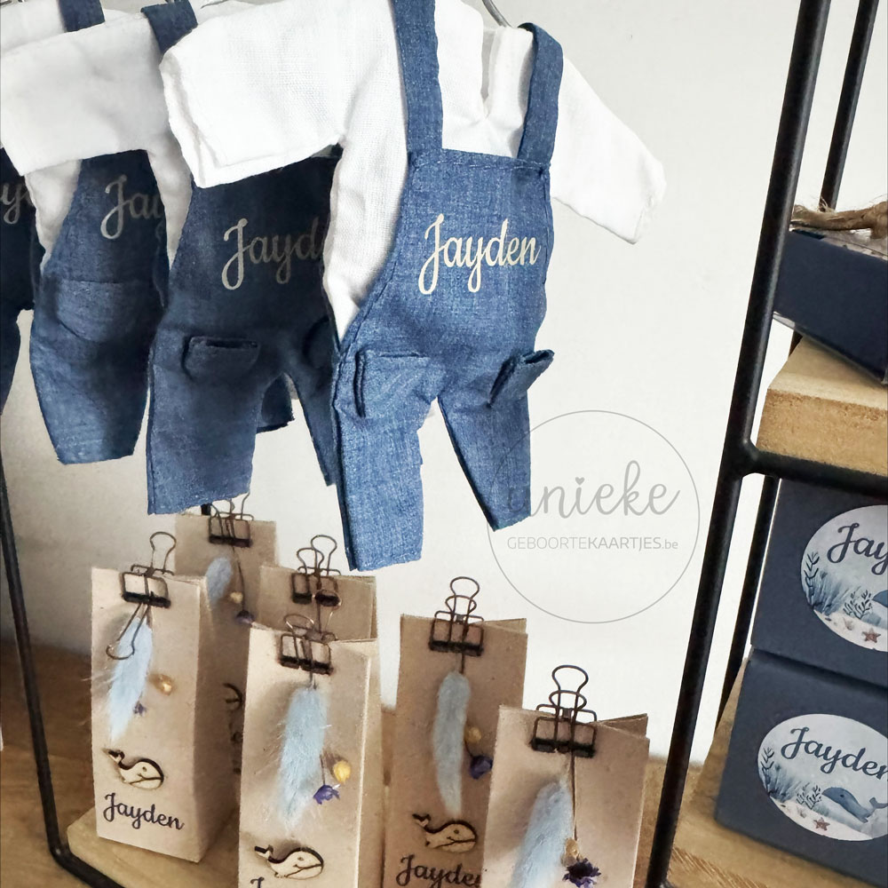 De doopsuikerpresentatie van Jayden met doosjes en pakjes