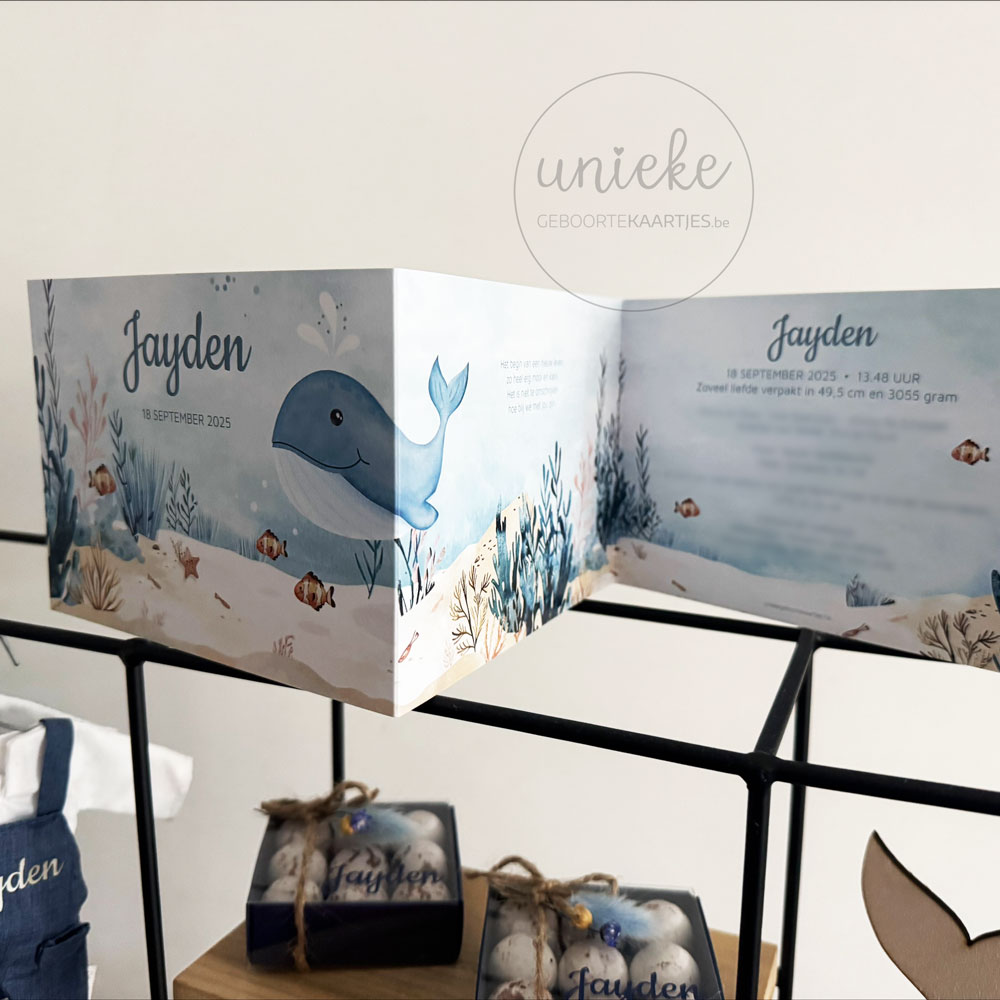 Het geboortekaartje van Jayden bij de doopsuikerpresentatie
