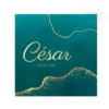 De voorkant van het kaartje van César met petrolblauw