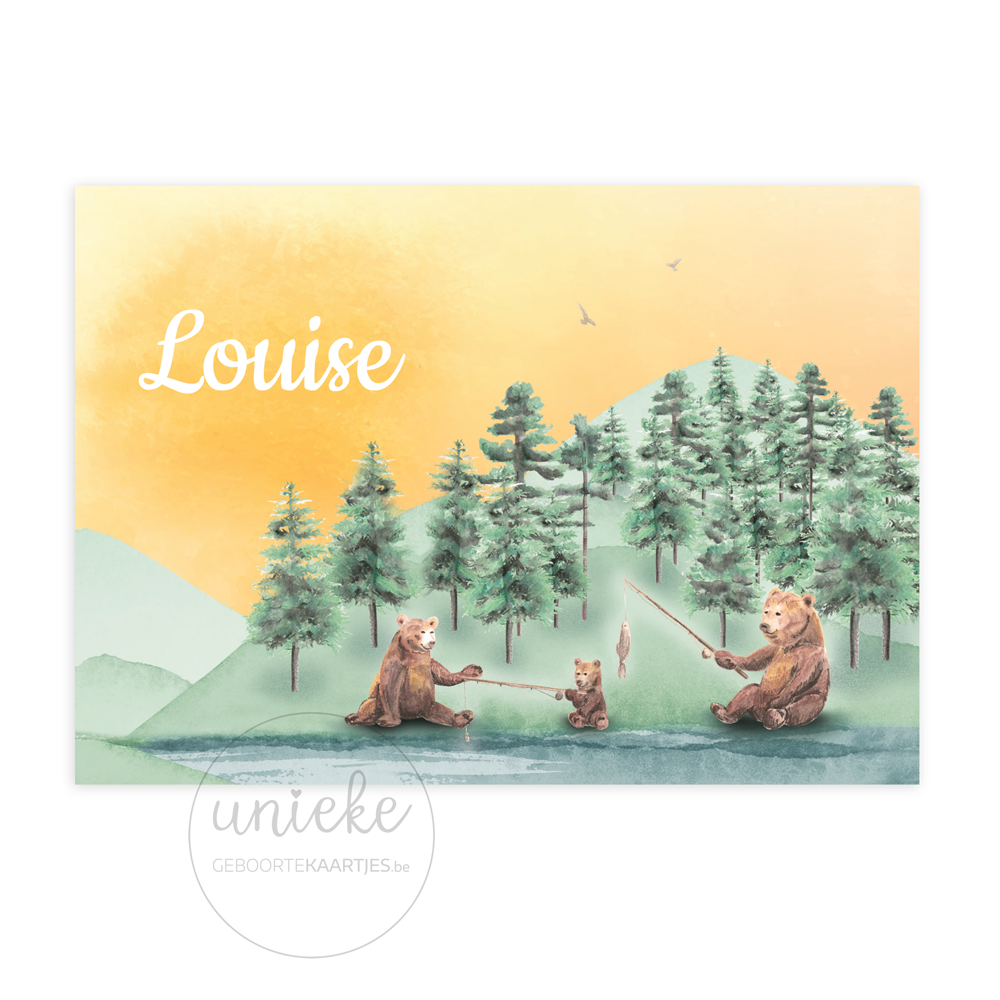 De voorkant van het geboortekaartje van Louise met zon